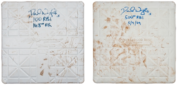 Lot of (2) David Wright Game Used, Signed & Inscribed New York Mets 3rd Bases Used For Home Run #168/100th Seasonal RBI & 500th Career RBI (MLB Authenticated)